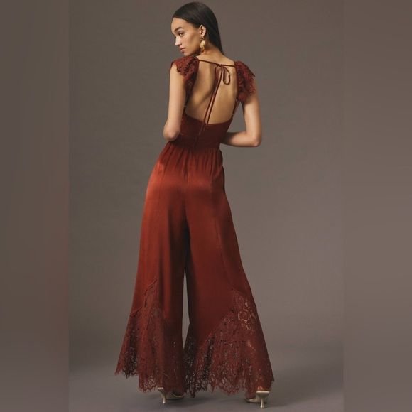 Anthropologie Pants - By Anthropologie Lace Mix Jumpsuit red rusty brown 2